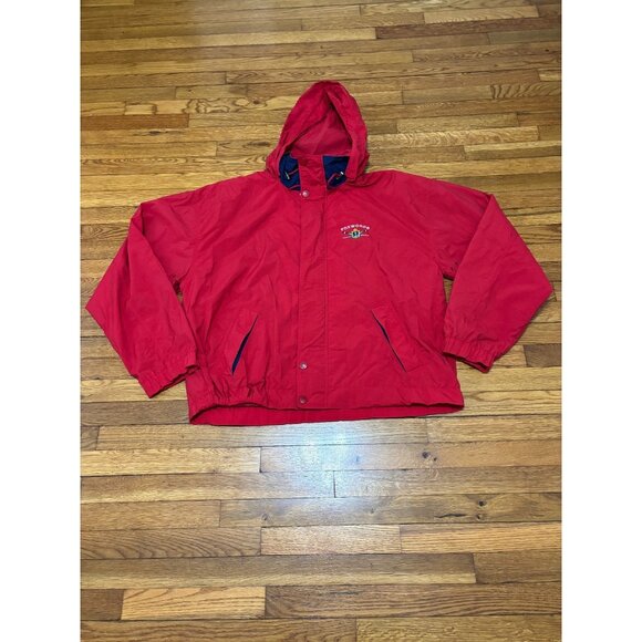 Vintage Oarsman Foxwoods Windbreaker Rain Jacket Sz 2XL XXL Red Full Zip Hooded - Picture 1 of 8